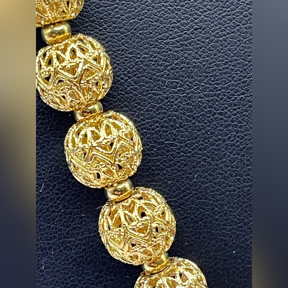 Monet Filigree Beaded Ball Gold Necklace Vintage